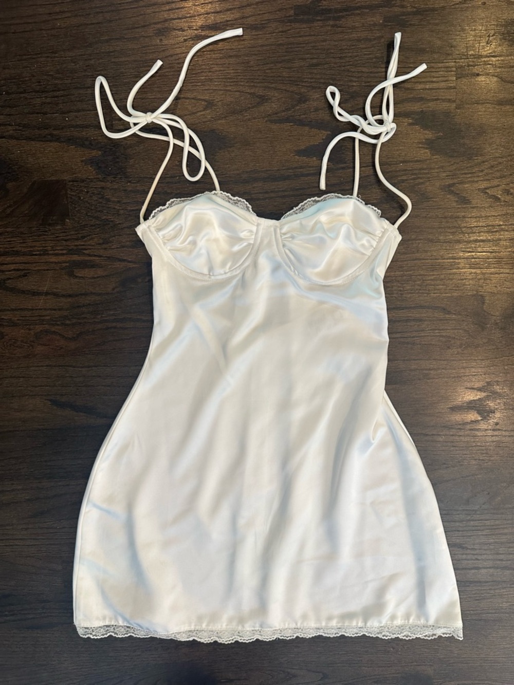 Princess Polly White Satin Lace-Trim Mini Slip Dress